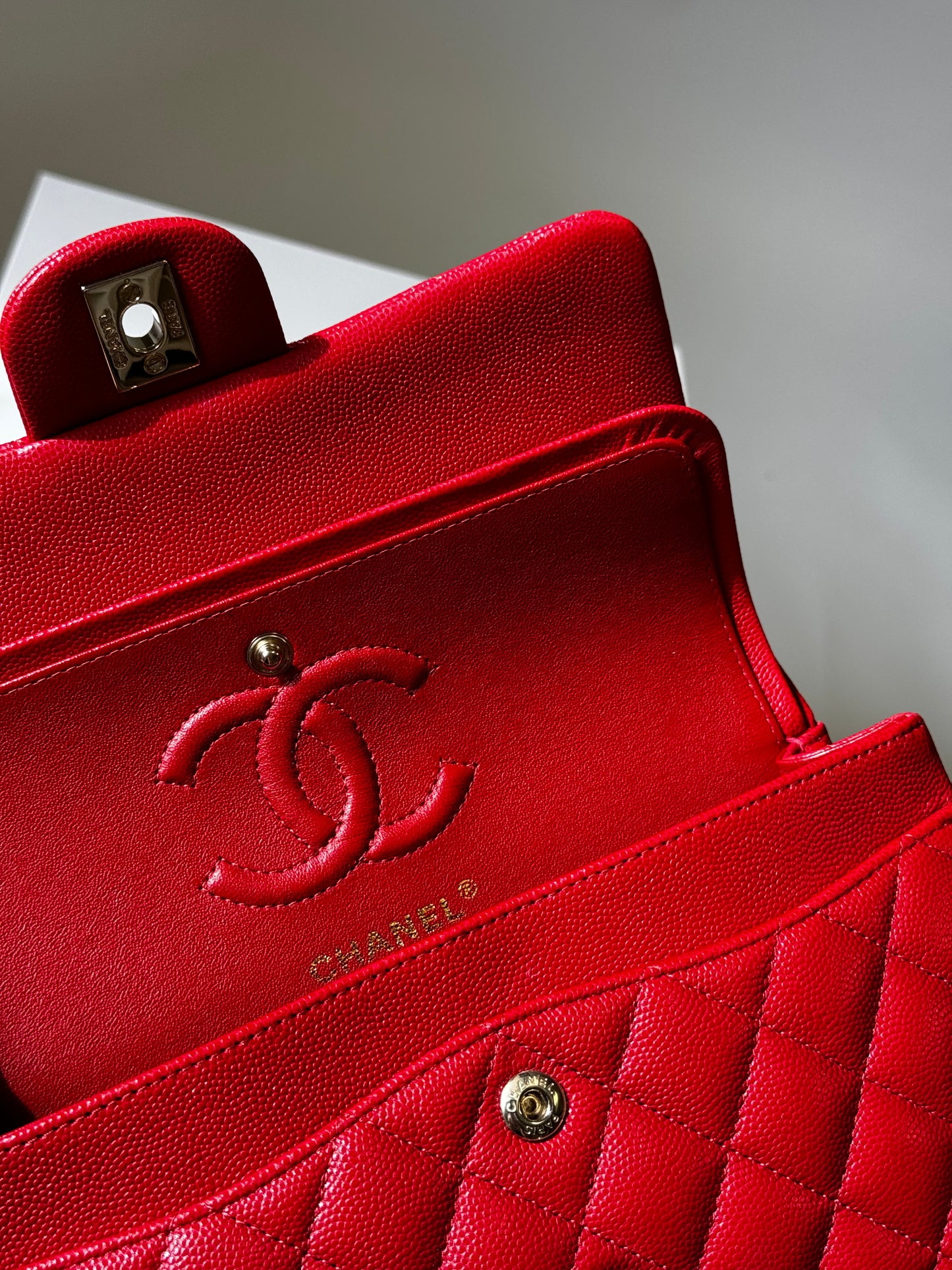 Chanel 19b Small Red Caviar Double Flap Bag