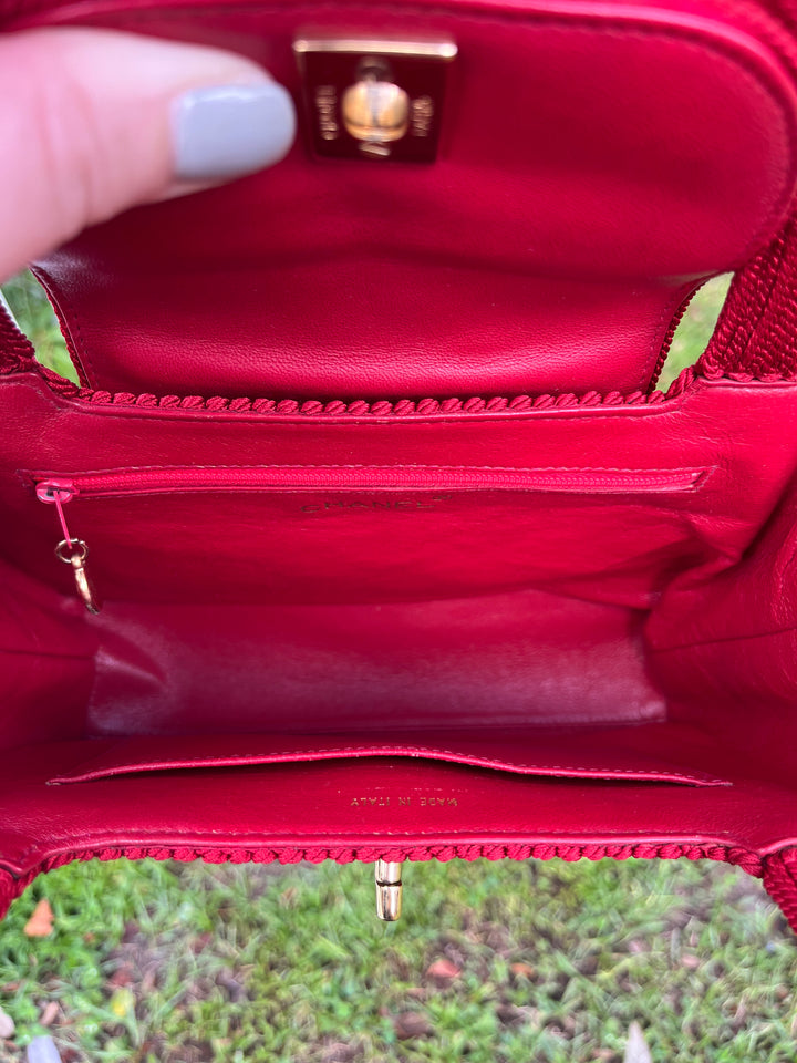 Chanel Vintage Medium Red Rope Kelly Top Handle