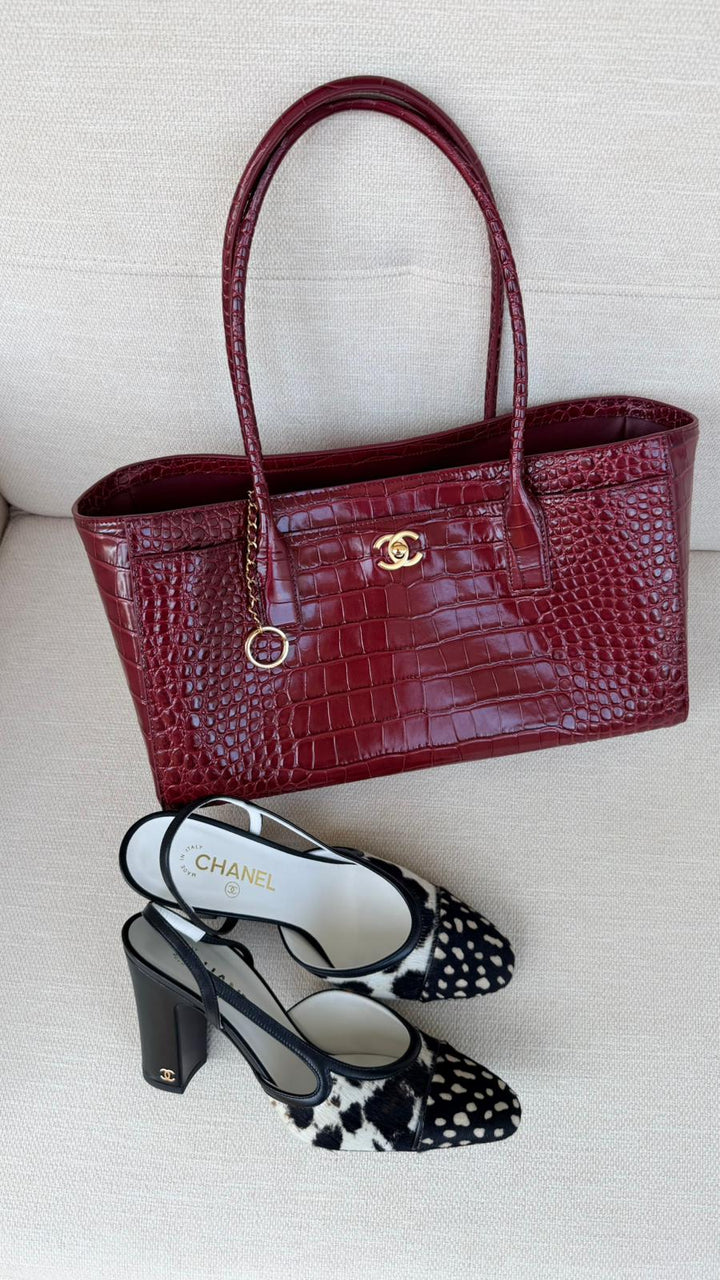 Chanel Small Shopping Bag Crocodile Embossed Calfskin Burgundy 2026