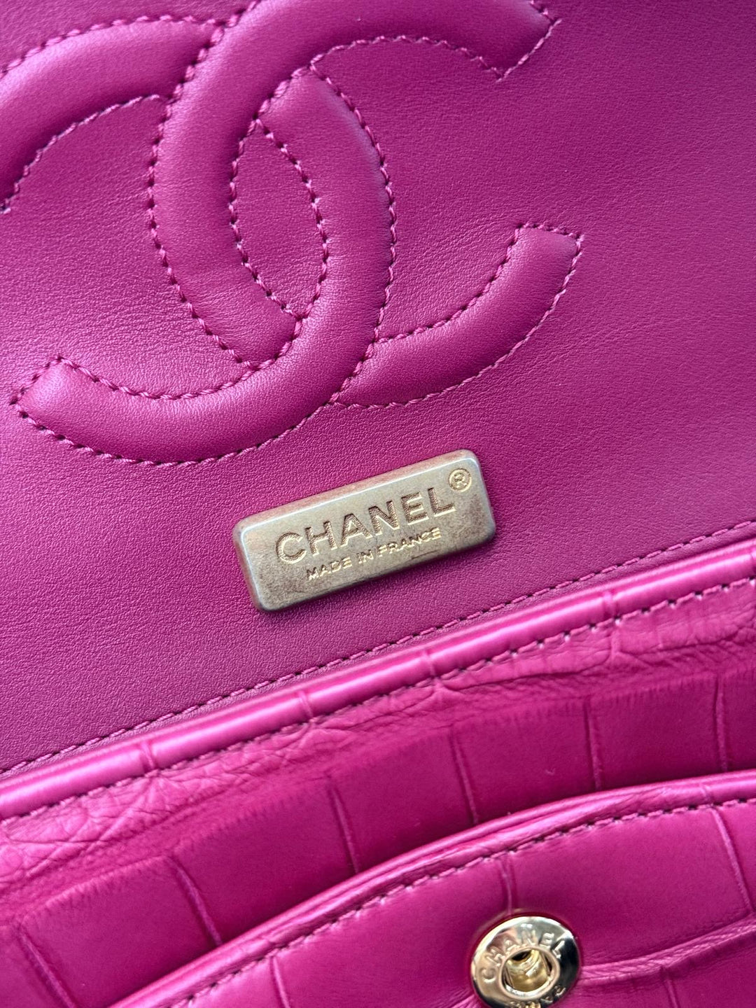 Chanel Medium Classic Flap Bag Matte Alligator Pink Brushed Gold Hardware 2018