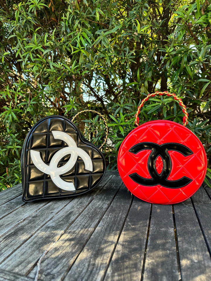 Chanel 1995 Red Patent Round Vanity