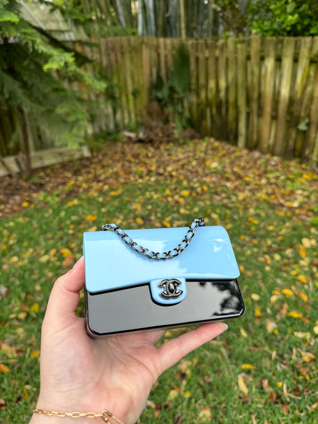 Chanel Blue Black Mini Evening Plexi Bag