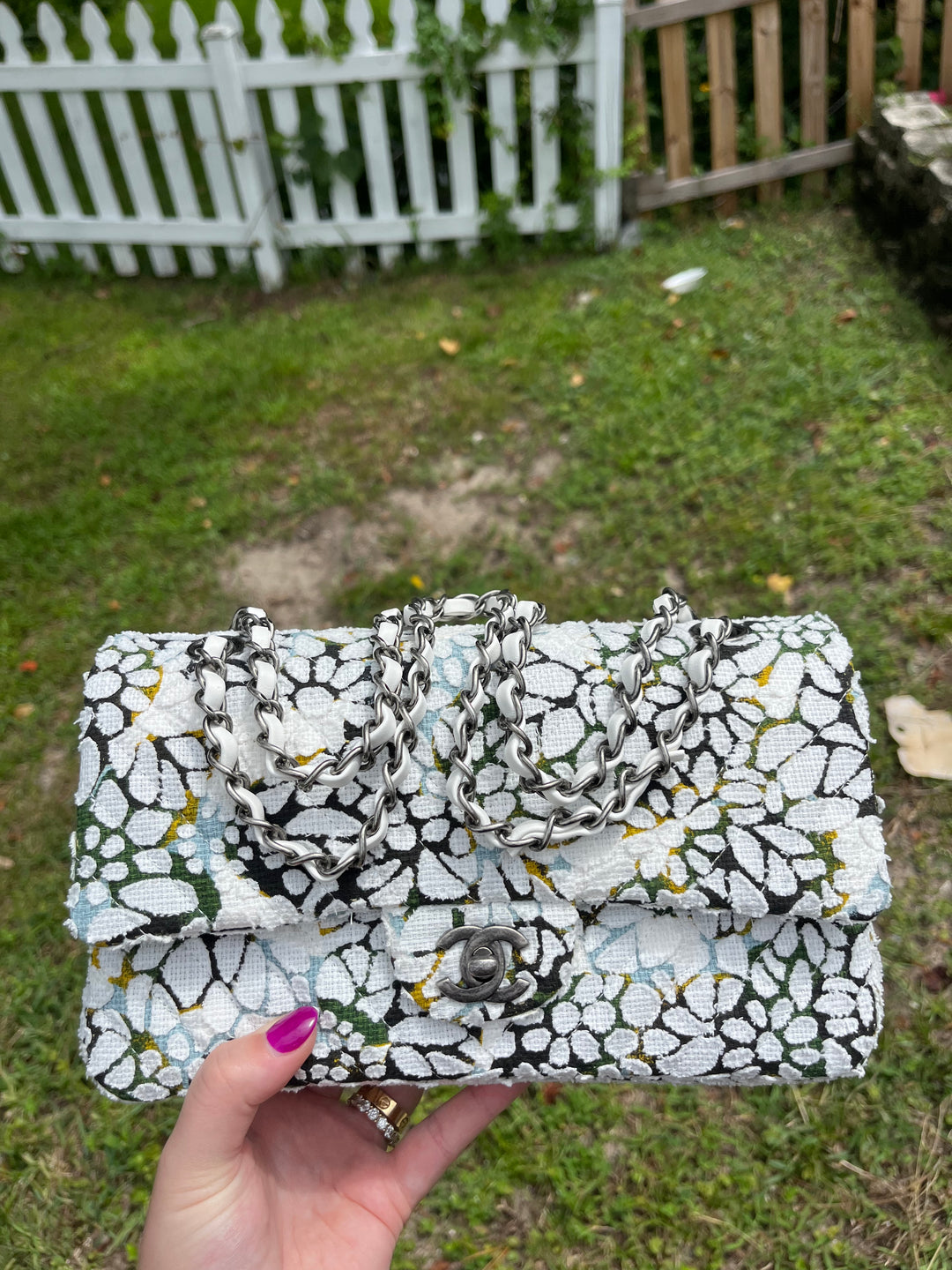 Chanel Floral Medium Tweed Classic Flap
