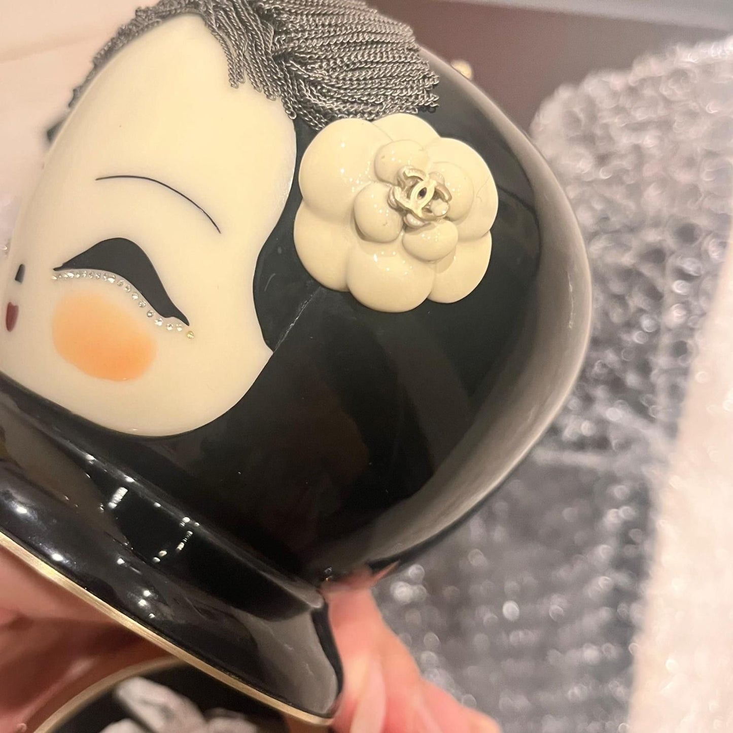 Chanel Black Plexiglass & Enamel Paris-Shanghai China Doll Minaudière