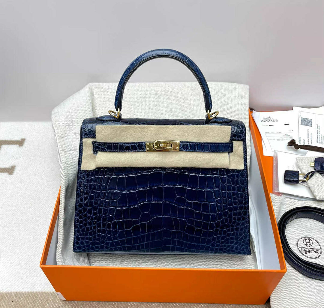 Hermes Blue Sapphire Alligator Kelly 25 Sellier