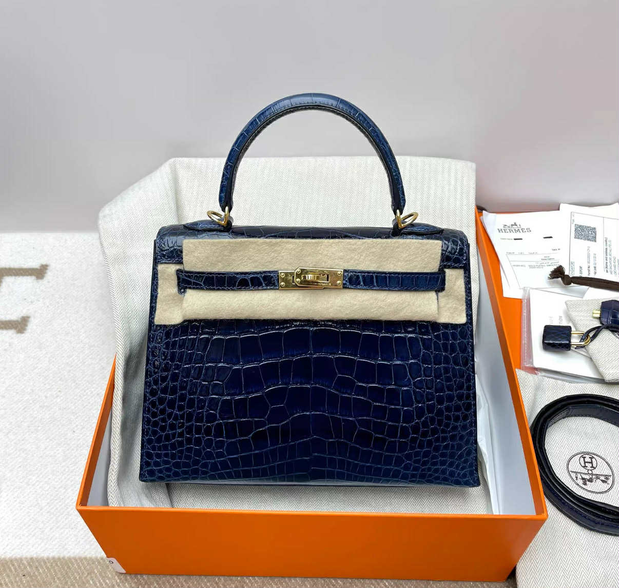Hermes Blue Sapphire Alligator Kelly 25 Sellier
