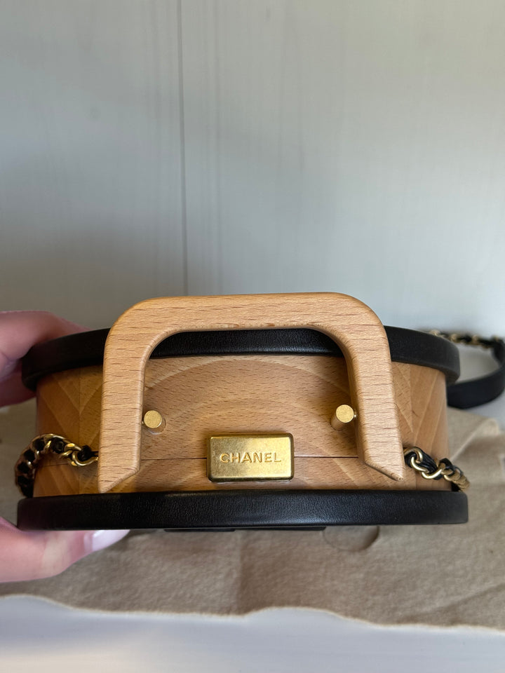Chanel 2022 Round Beech Wood Vanity Case