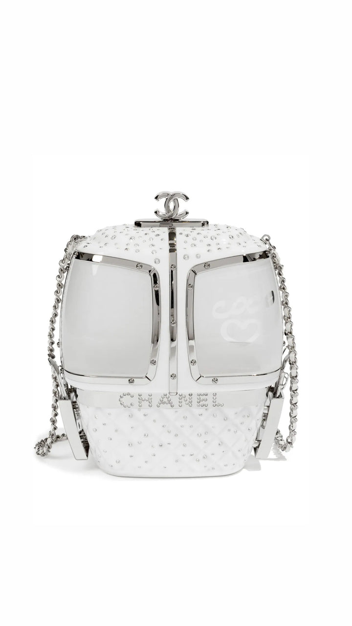 Chanel Ski Gondola Swarovski Minaudière White Silver Hardware 2019