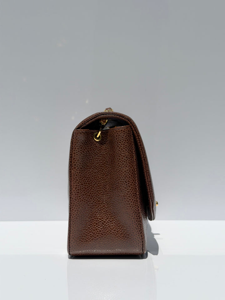 Chanel Small Diana Flap Bag Caviar Brown 24K Plated Gold Hardware 1994