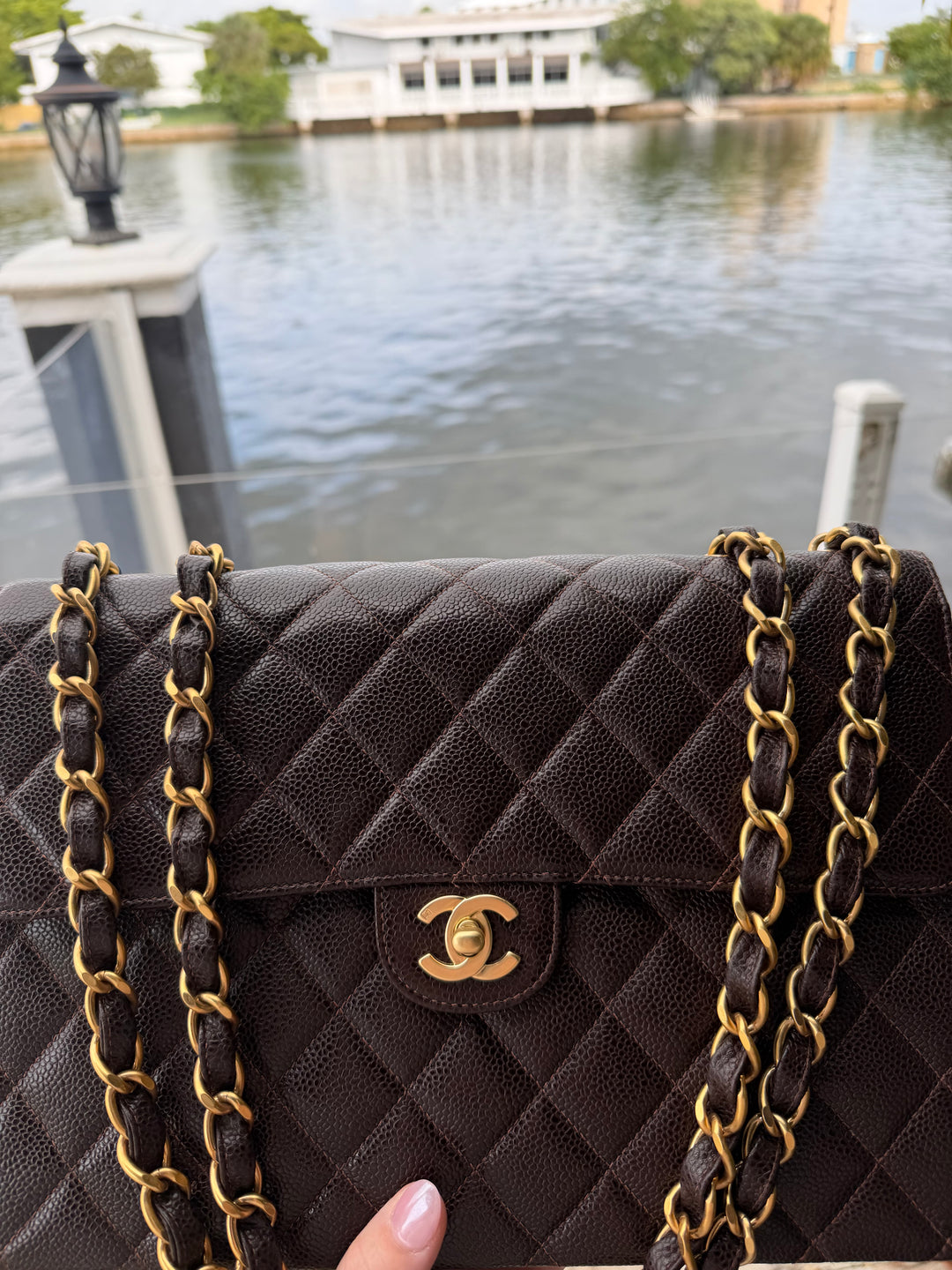 Chanel Classic Flap Jumbo Brown Caviar 24K Gold Hardware 2000