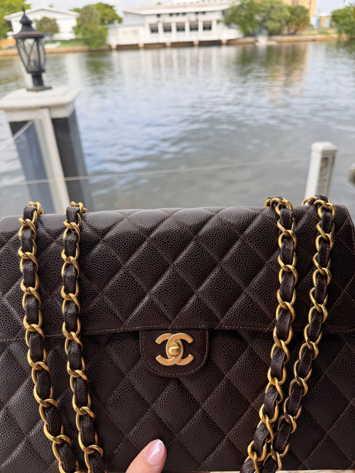 Chanel Classic Flap Jumbo Brown Caviar 24K Gold Hardware 2000