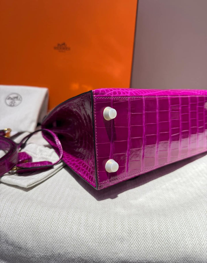 Hermes 2019 Rose Scheherazade Shiny Niloticus Crocodile Kelly 25 Sellier