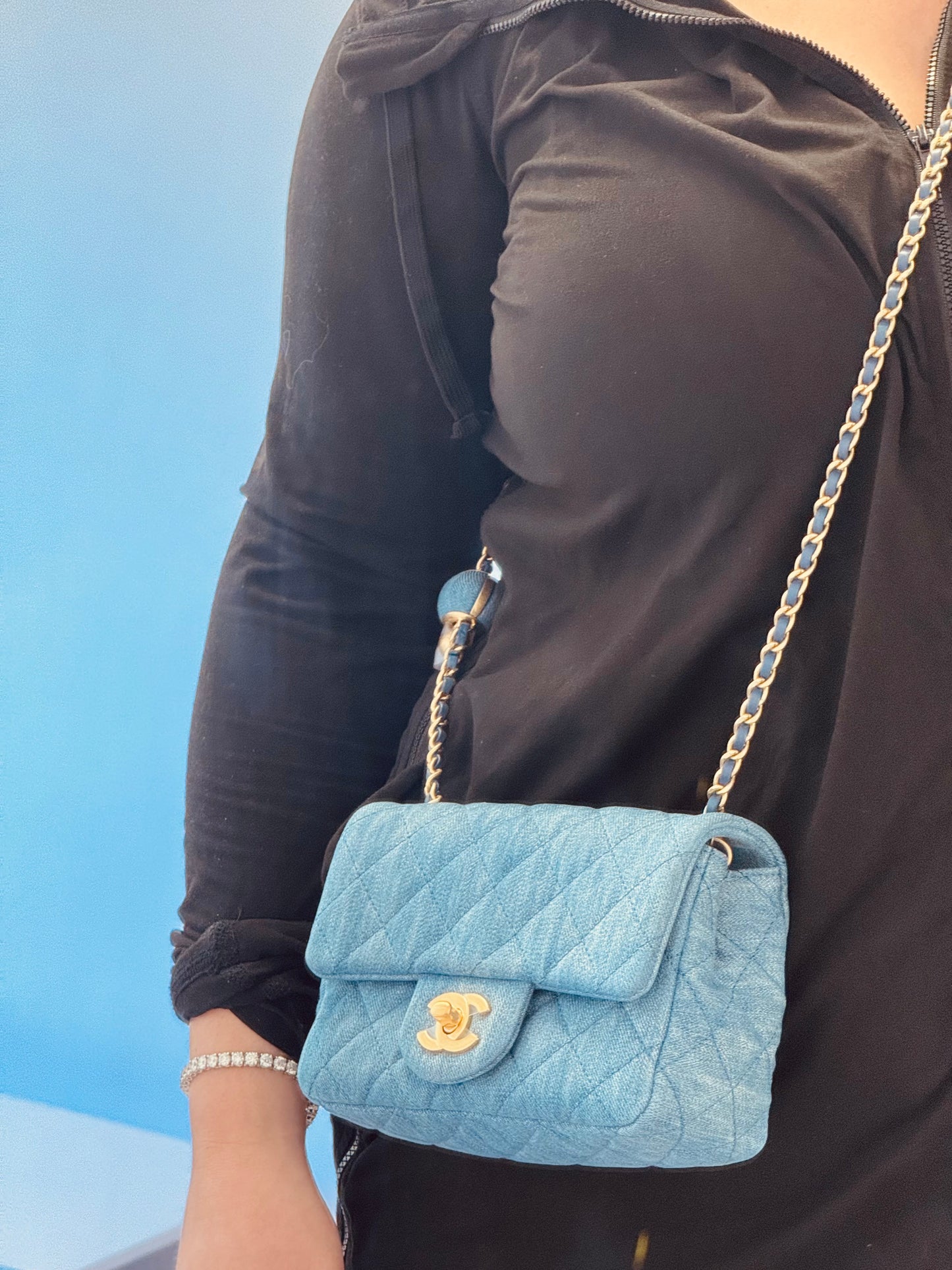 Chanel Denim Quilted Mini Pearl Crush Crossbody Bag