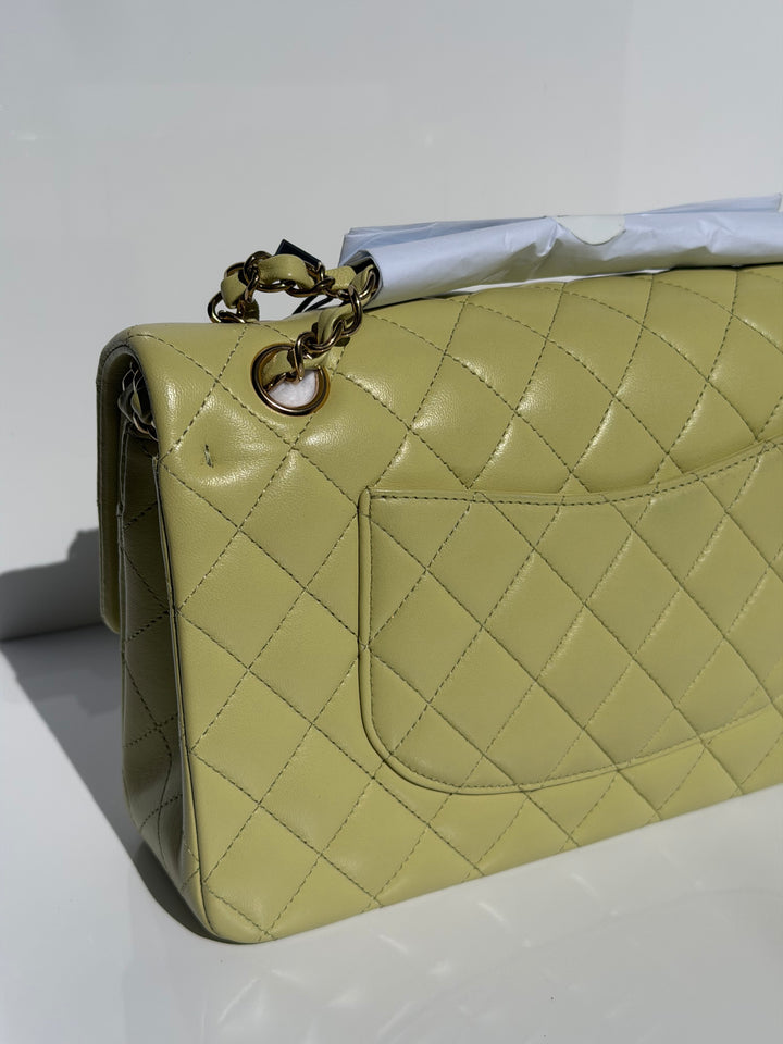 Chanel Medium Classic Flap Bag Pistachio Green Lambskin Gold Tone Hardware 2021