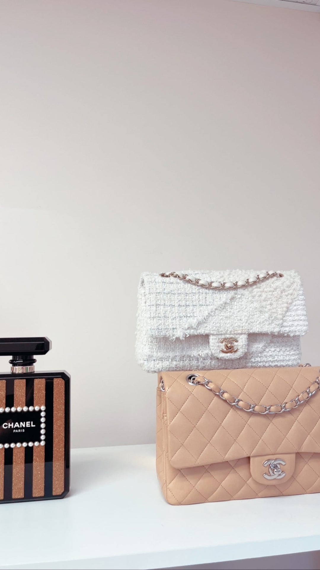 Chanel White Medium Tweed Patchwork Flap Bag