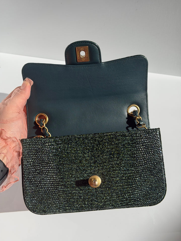 Chanel Mini Flap Green Lizard Brushed Gold Hardware 2018