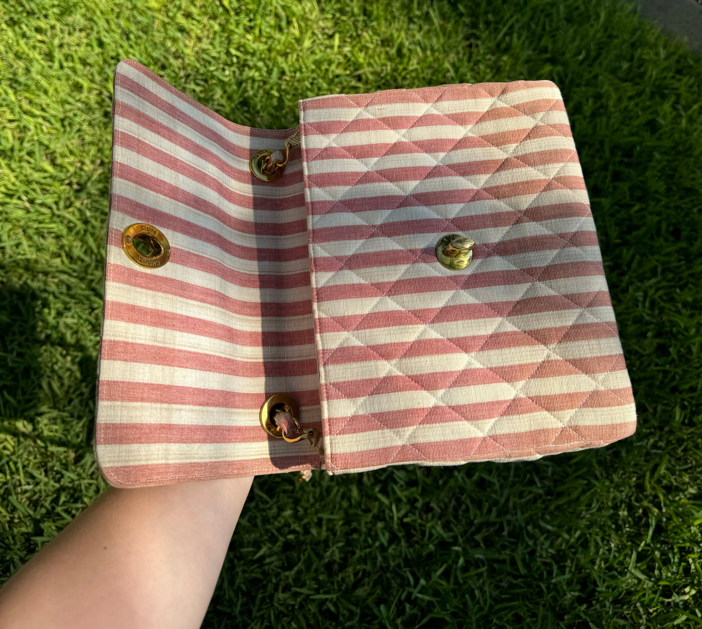 Chanel 24K Vintage Pink Striped Large Flap