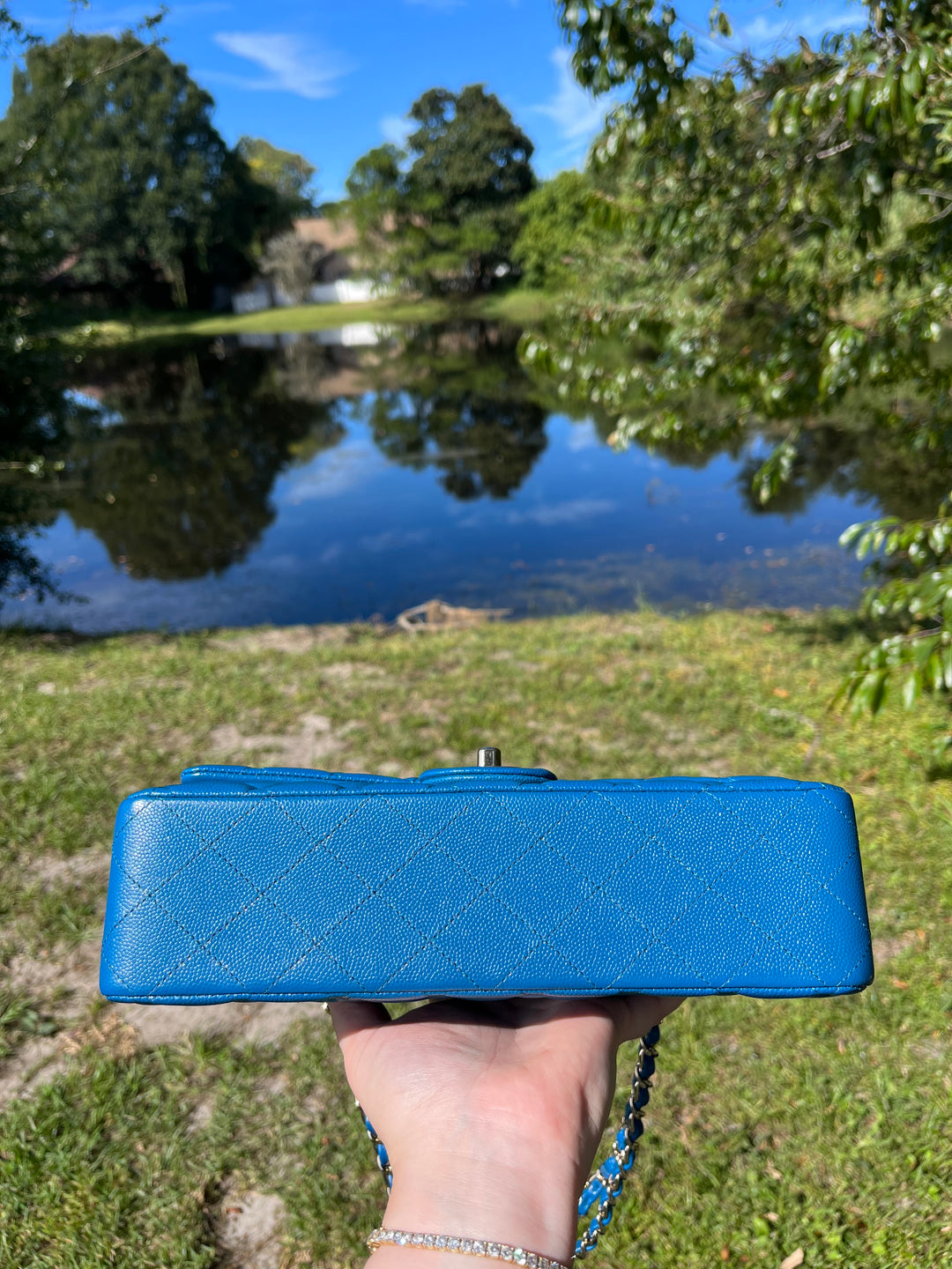 Chanel Blue Iridescent Medium Caviar Double Flap Bag