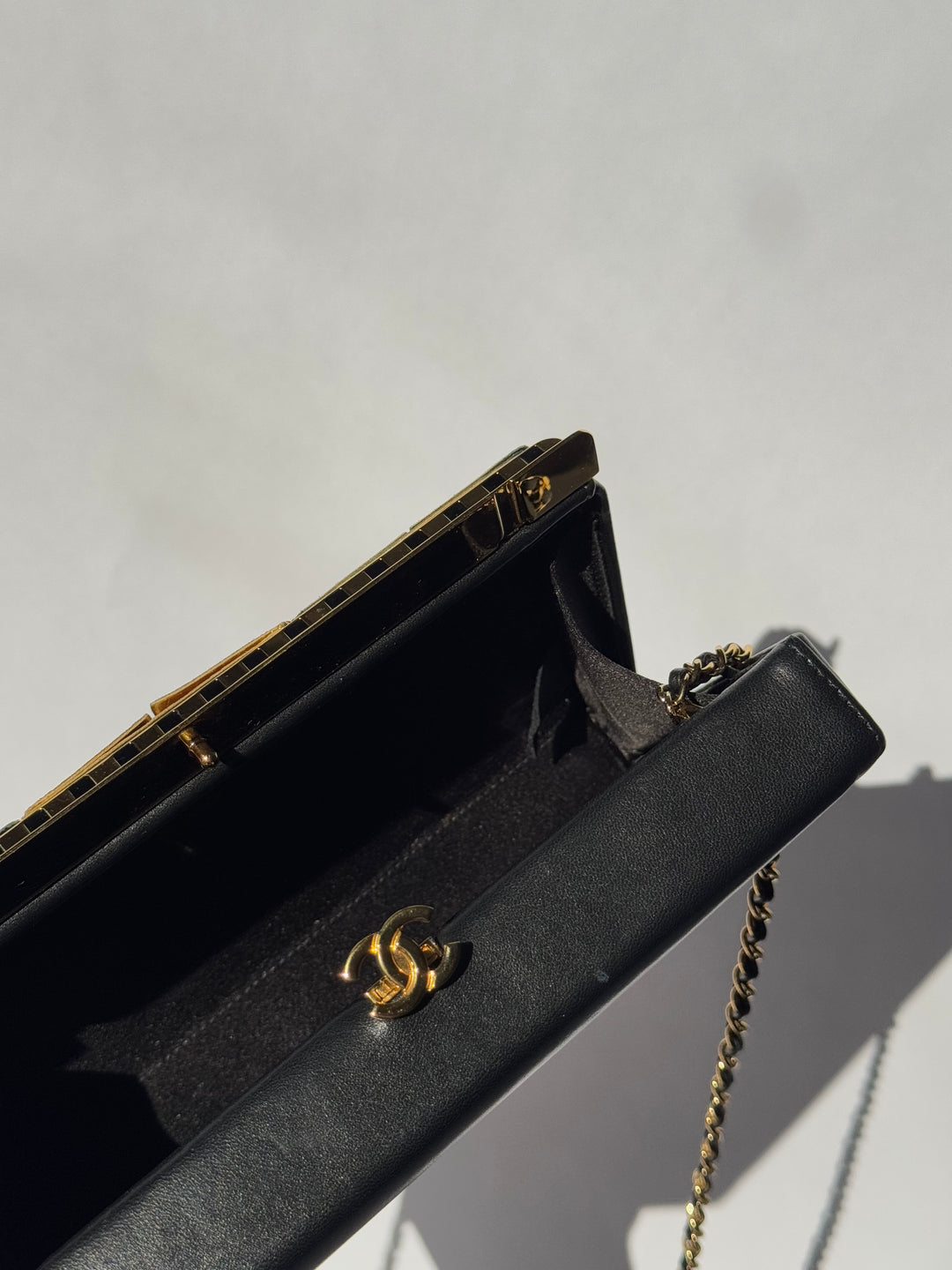 Chanel 19A Egypt Gold Lambskin Minaudiere Crossbody Black Gold 2019
