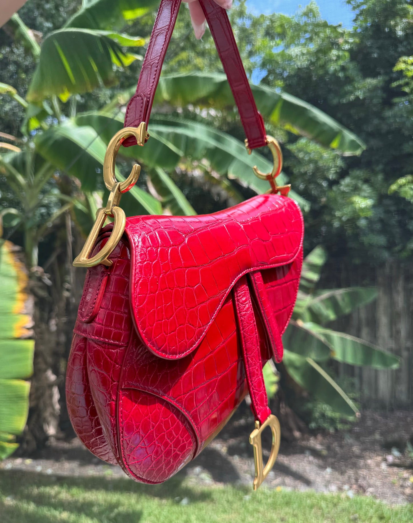 Christian Dior Medium Red Alligator Saddle