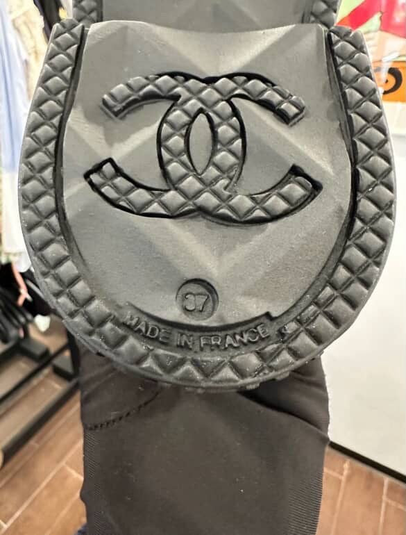 Chanel 22K Black/White Caoutchouc CC Logo Thigh High Rain Boot