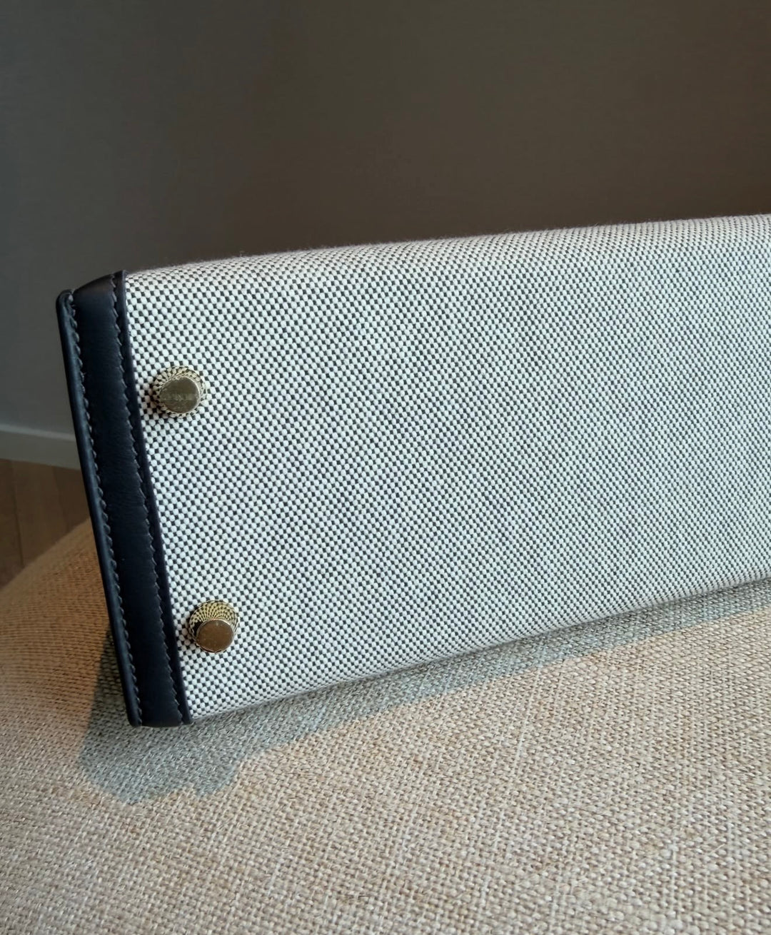 Hermès Limited Edition Ardoise Swift and Ecru Toile Kelly 25 Sellier Gold Hardware 2025