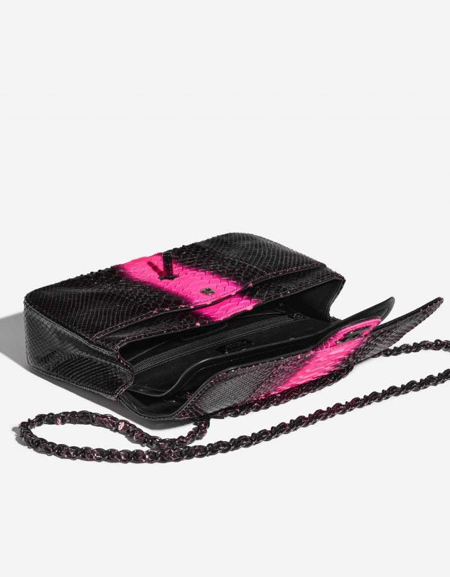 Chanel Medium Classic Double Flap Python Black/Pink Black Hardware 2017