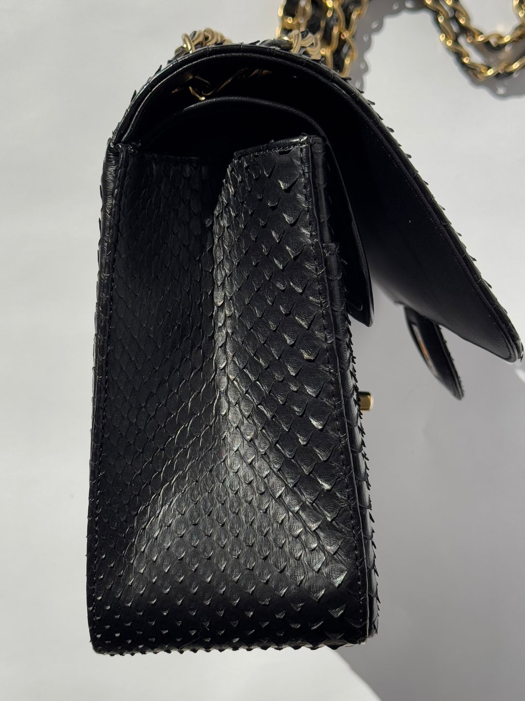 Chanel Jumbo Black Python Double Flap