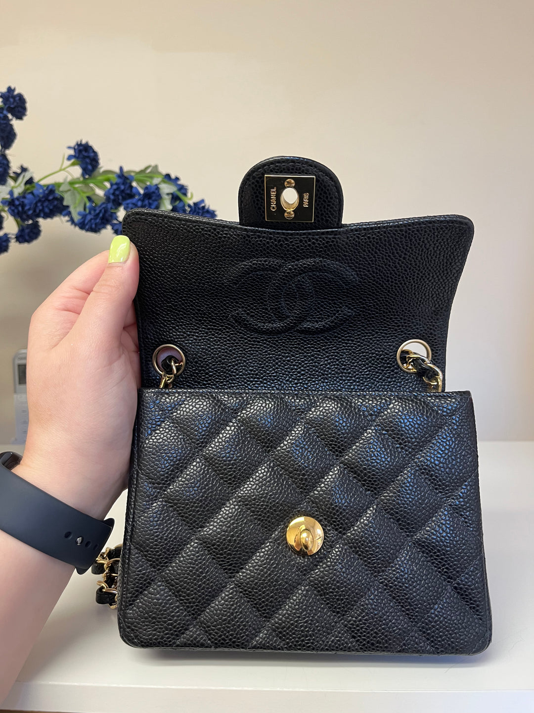 Chanel Black Caviar Vintage Mini Square Flap Bag