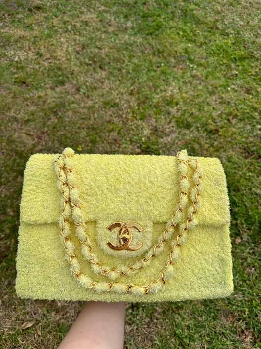 Chanel Yellow Terry Cloth Vintage Maxi Flap Bag