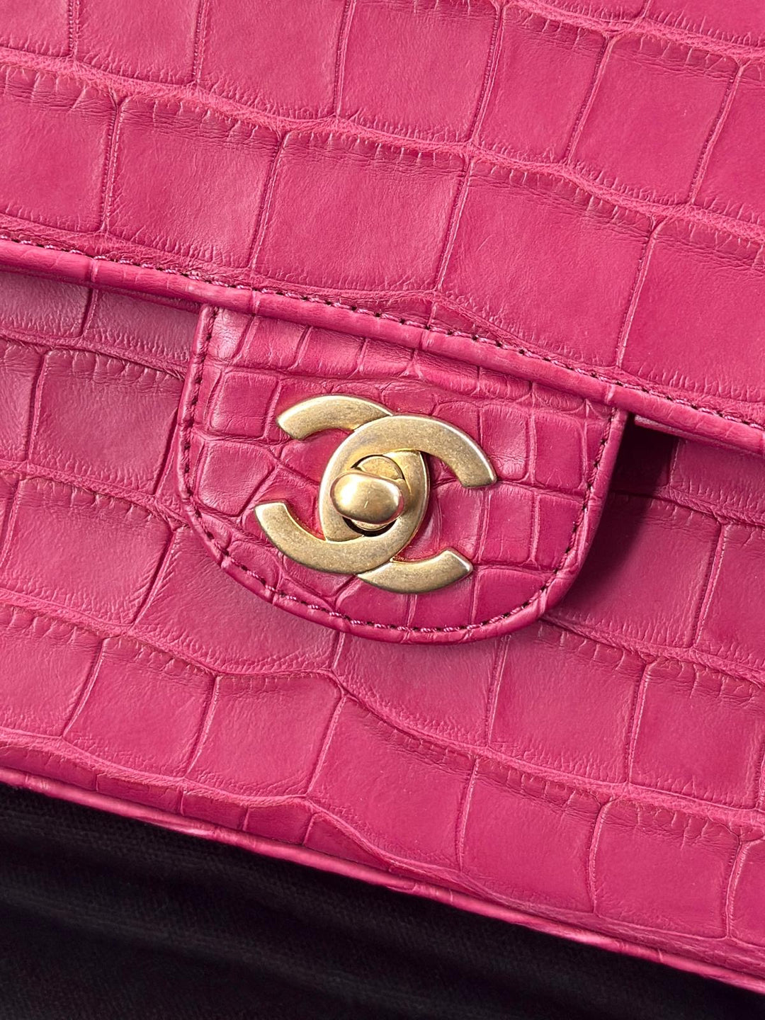Chanel Medium Classic Flap Bag Matte Alligator Pink Brushed Gold Hardware 2018