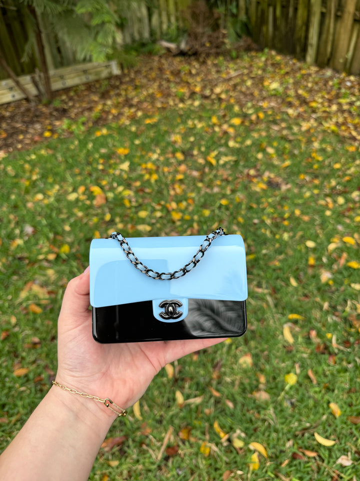 Chanel Blue Black Mini Evening Plexi Bag