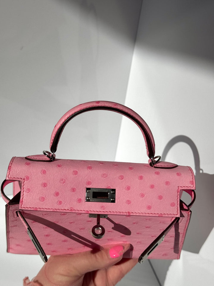 Hermes Mini Sellier Bubblegum Ostrich Kelly 20
