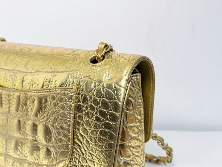 Chanel Metallic Gold Croc Embossed Medium Classic Flap Bag