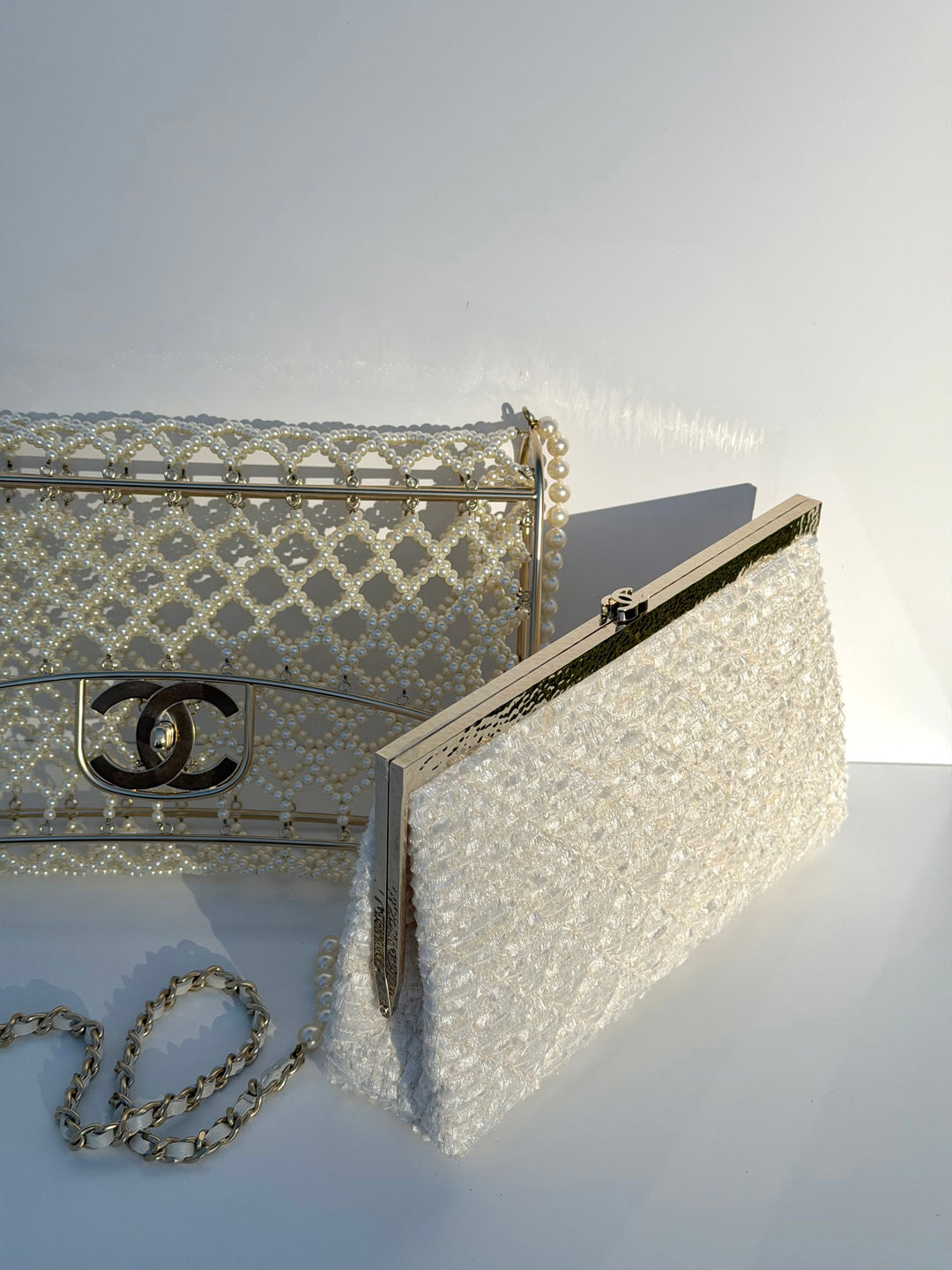 Chanel 2014 Pearl Embellished Caged Flap Minaudière Bag