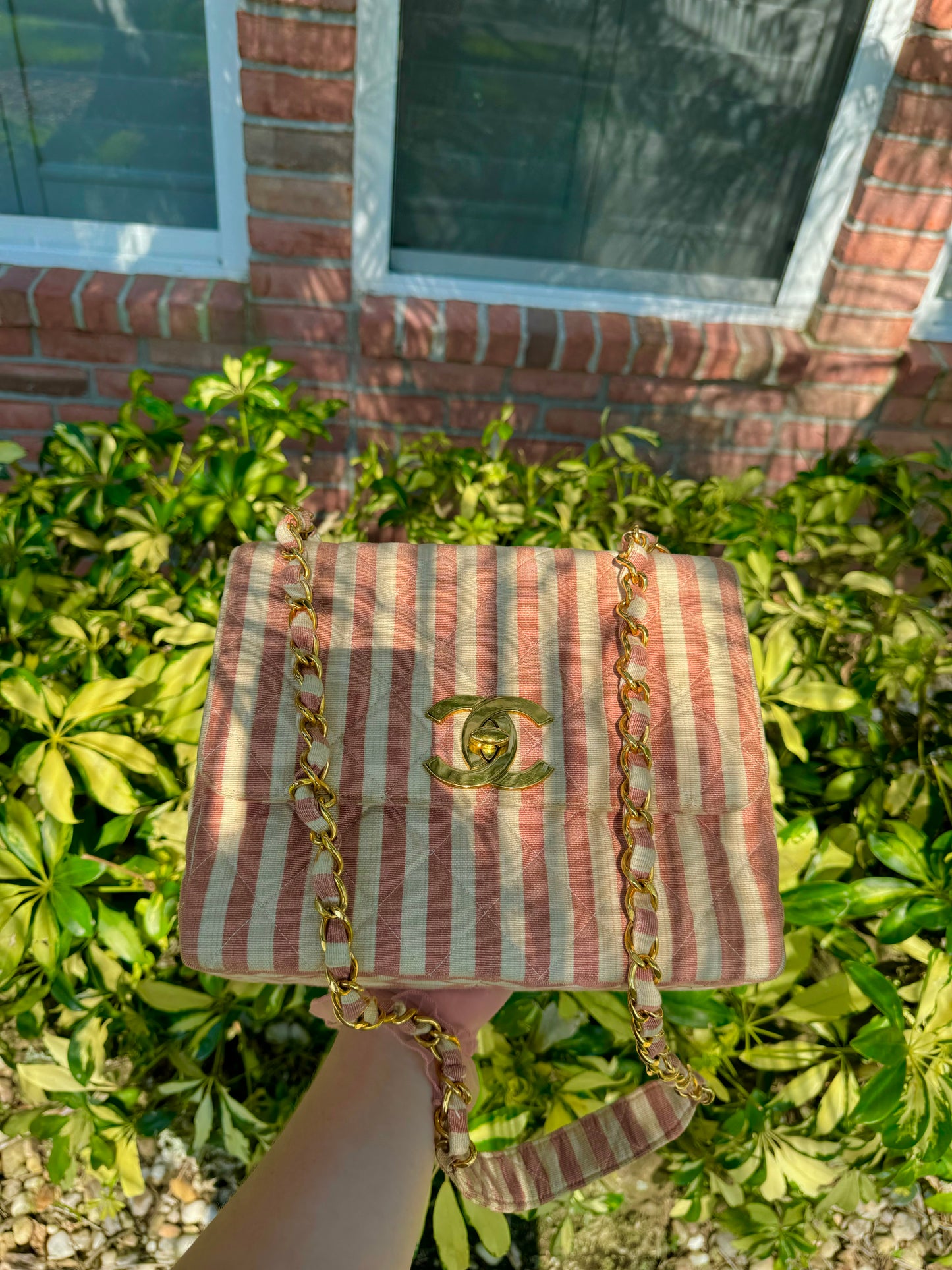 Chanel 24K Vintage Pink Striped Large Flap