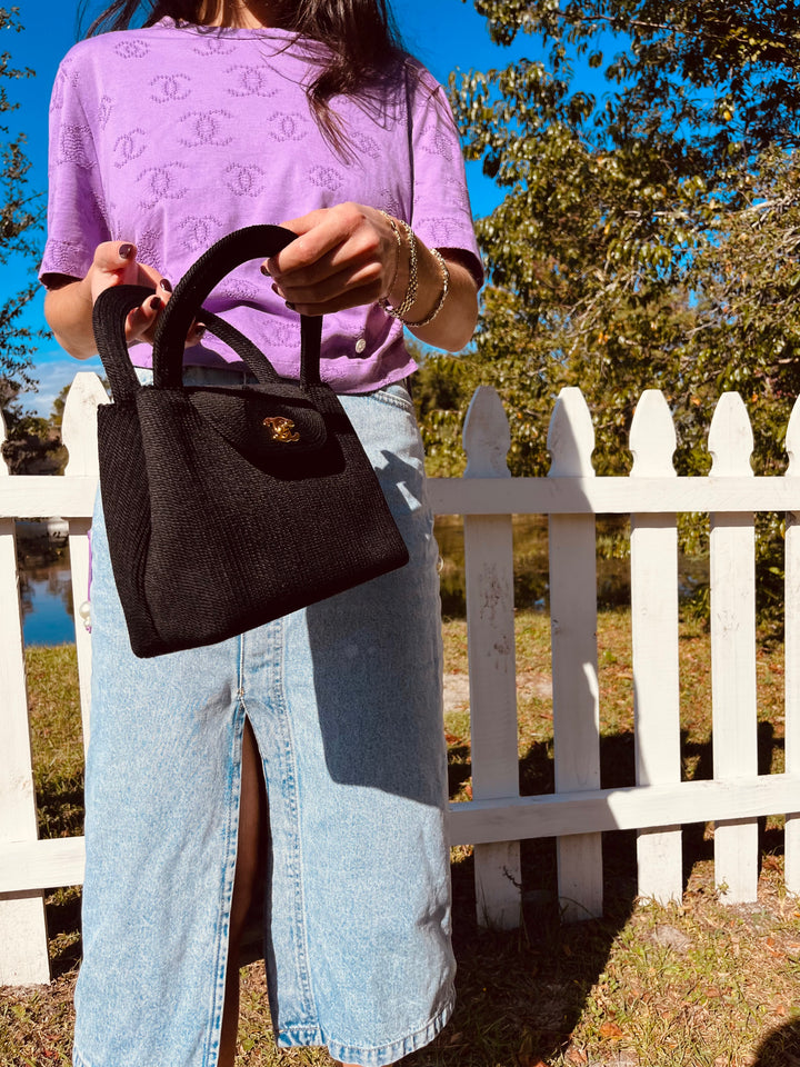 Chanel Vintage Medium Black Rope Kelly Top Handle