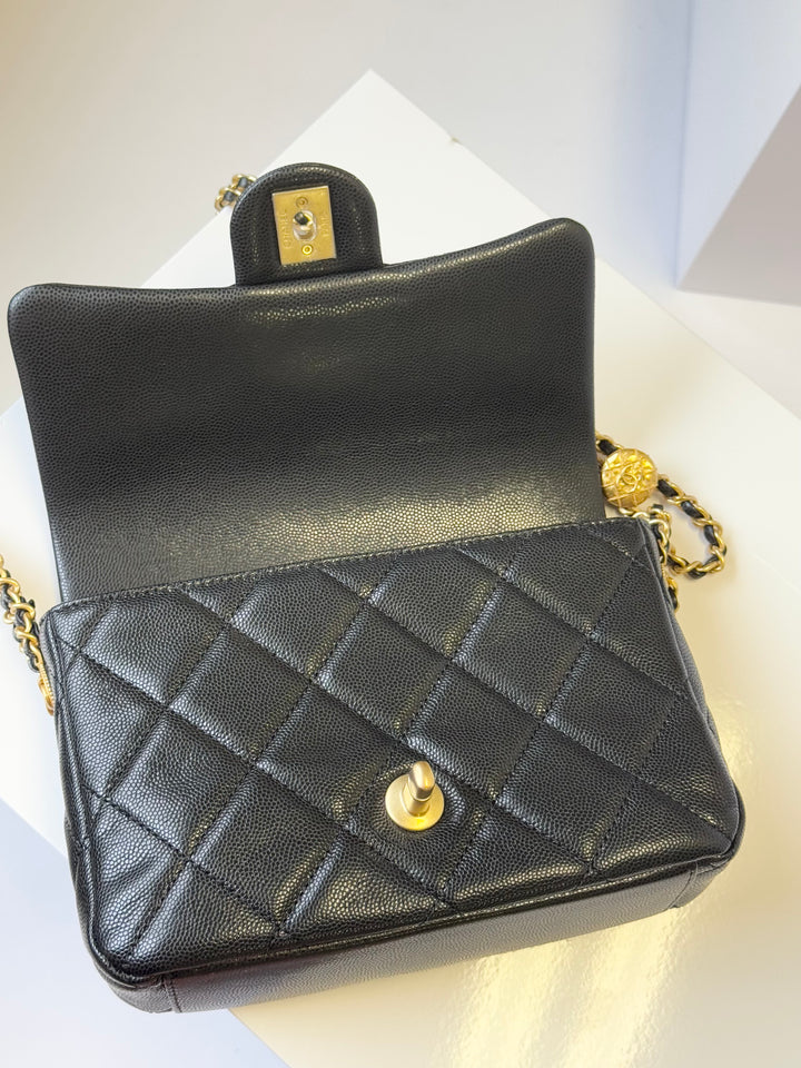 Chanel Twist Your Buttons Black Small Caviar Flap Bag