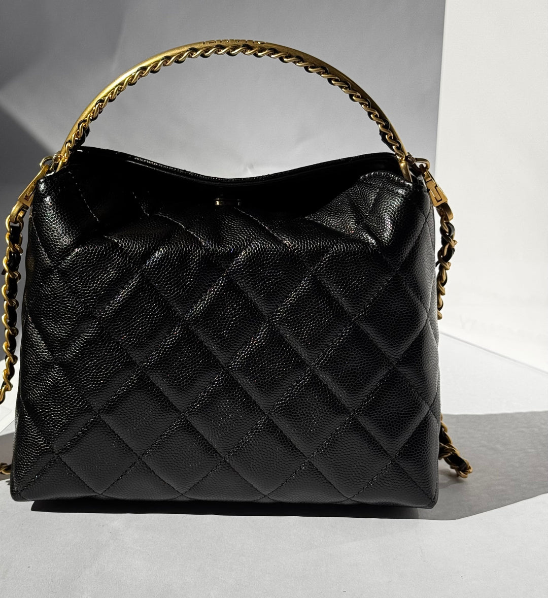 Chanel Top Handle Caviar Clutch With Chain Black Gold Hardware 2024