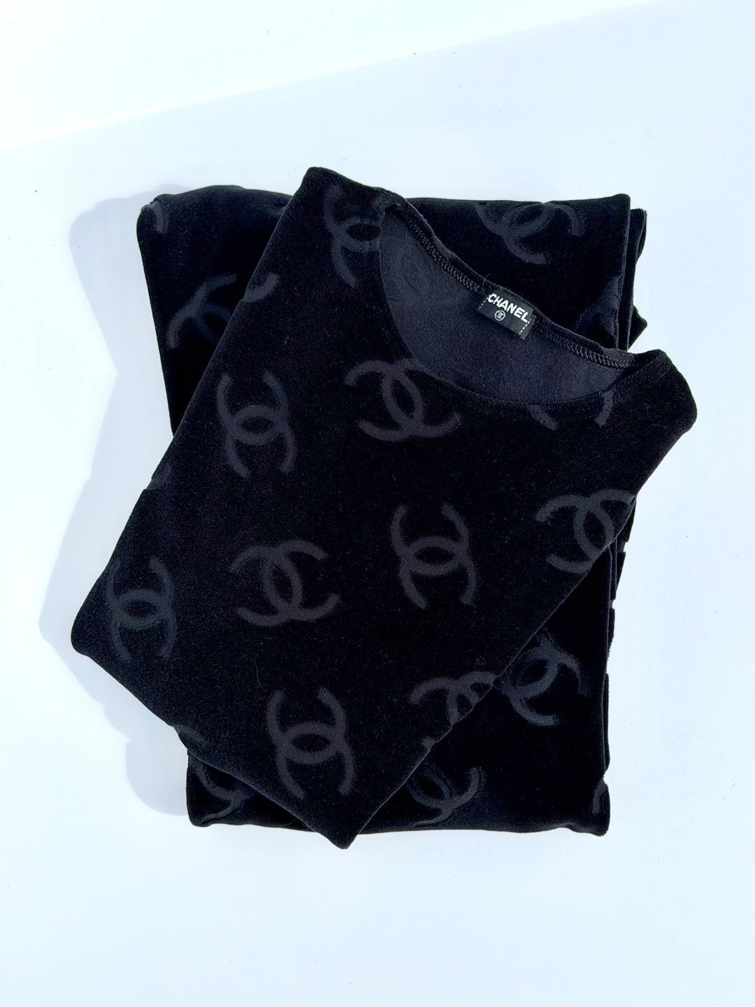 Chanel Spring 1996 Black Velour Top and Bottom Set
