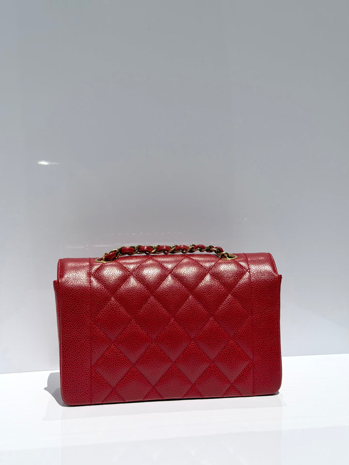 Chanel Small Diana Flap Bag Caviar Red 24K Plated Gold Hardware 1994