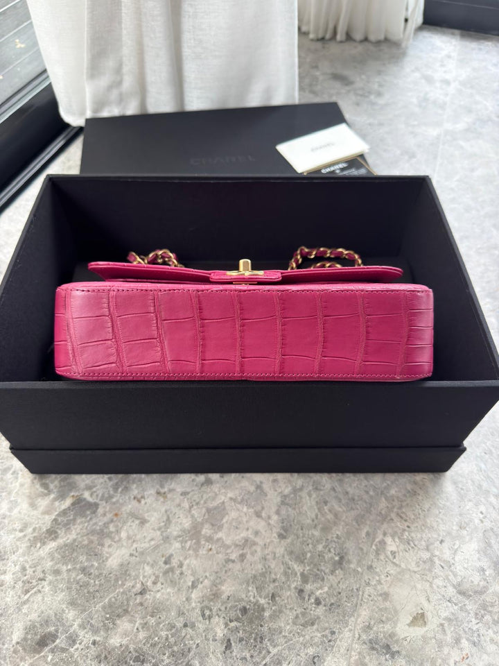 Chanel Medium Classic Flap Bag Matte Alligator Pink Brushed Gold Hardware 2018