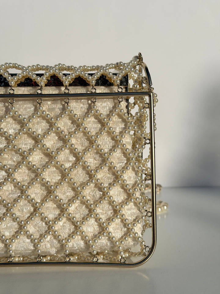 Chanel 2014 Pearl Embellished Caged Flap Minaudière Bag