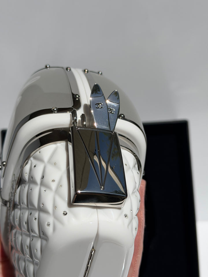 Chanel Ski Gondola Swarovski Minaudière White Silver Hardware 2019