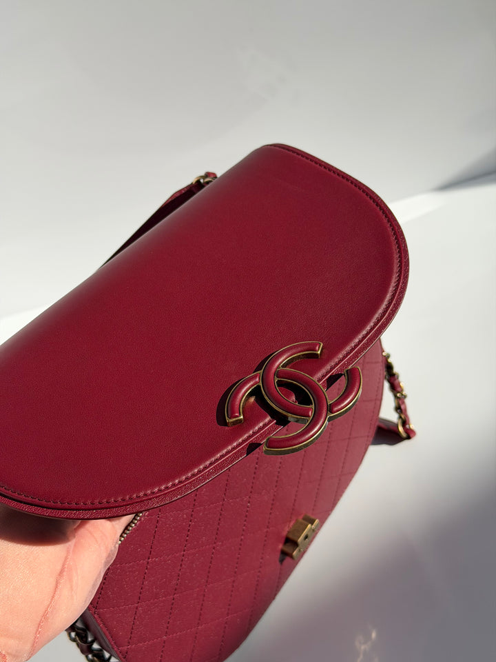 Chanel 17B Small Burgundy Coco Curve Messenger Flap Bag