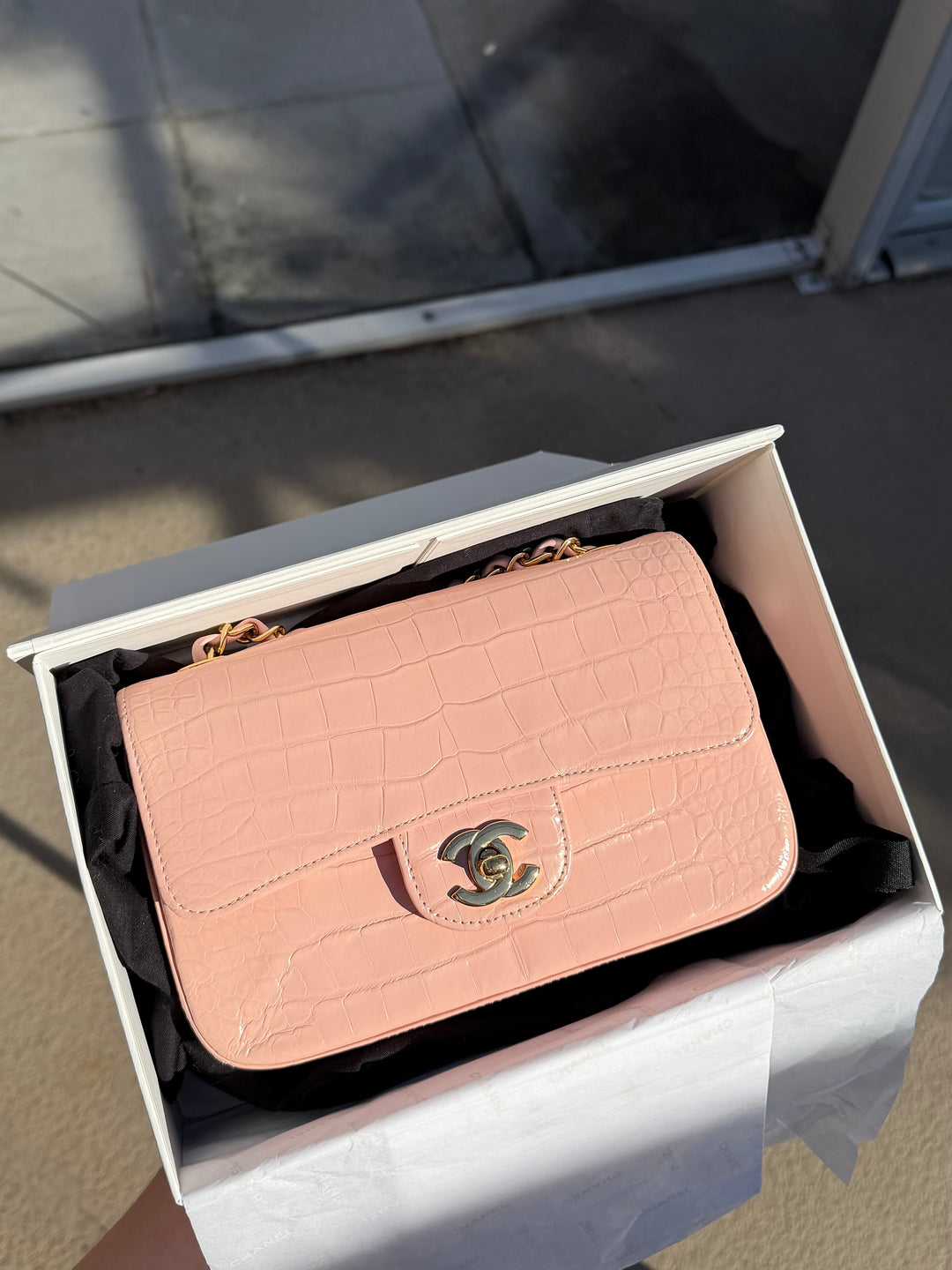 Chanel Mini Classic Flap Alligator Light Pink Light Gold Hardware 2017