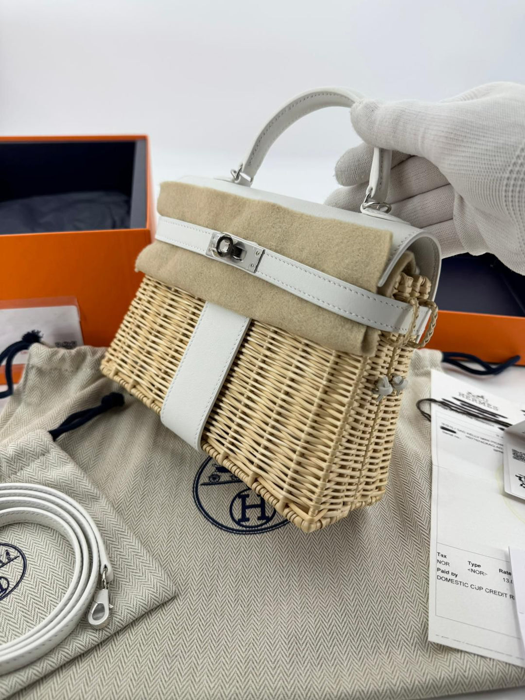 Hermès Mini Kelly Picnic Wicker New White Palladium Hardware 2023