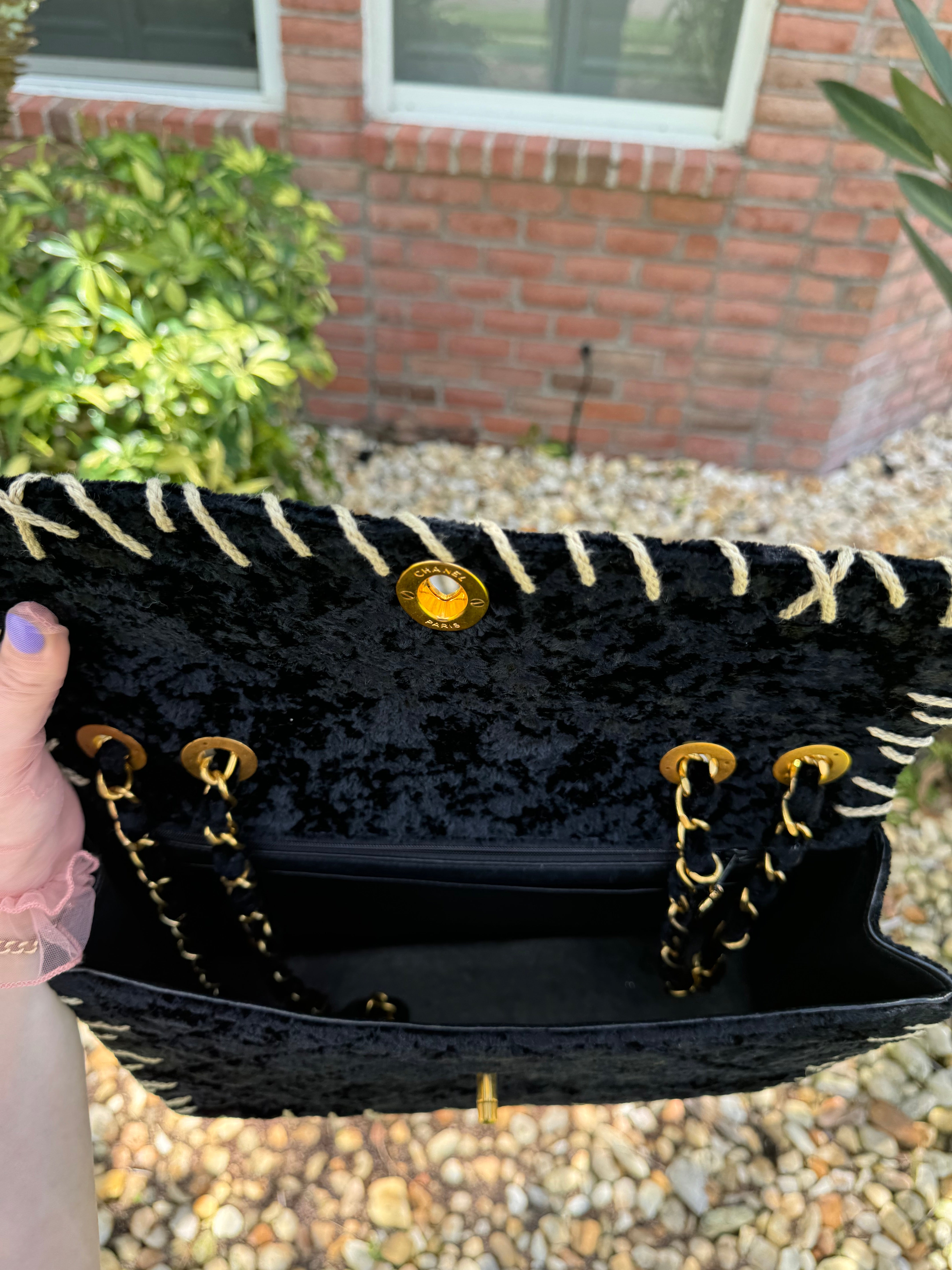 Chanel 1993 Black Velvet Whipstitch CC Flap Bag – Its A Luv Story