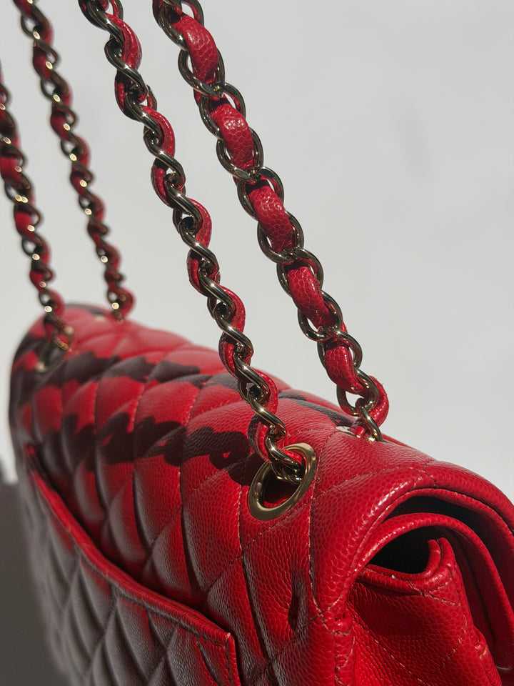 Chanel Small Double Flap Bag Caviar Leather Red Light Gold Hardware 2018
