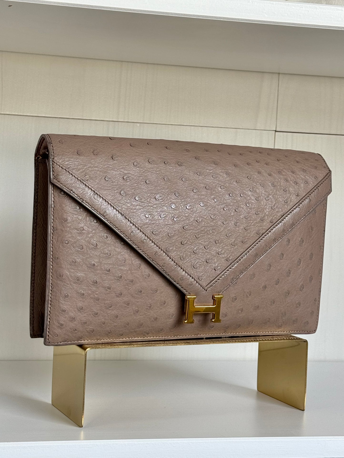 Hermes 1982 Ostrich Lydie 2 Ways Clutch Bag